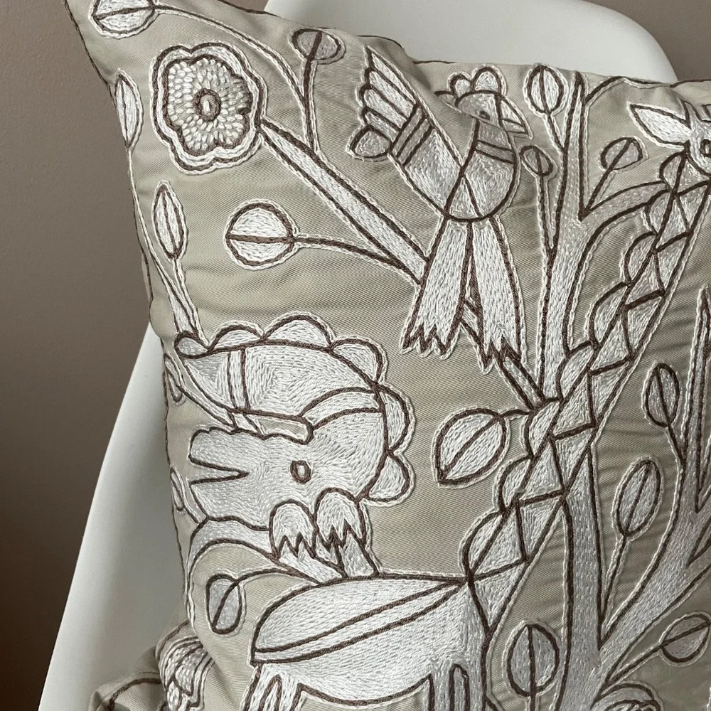 Kaross Elephant Safari Hand Embroidered Complete Pillow Down Fill Cotton Shell